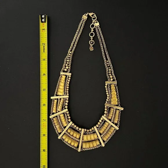 Lucky Brand Gold Statement Necklace Yellow Stone Cleopatra Goddess - Picture 8 of 9
